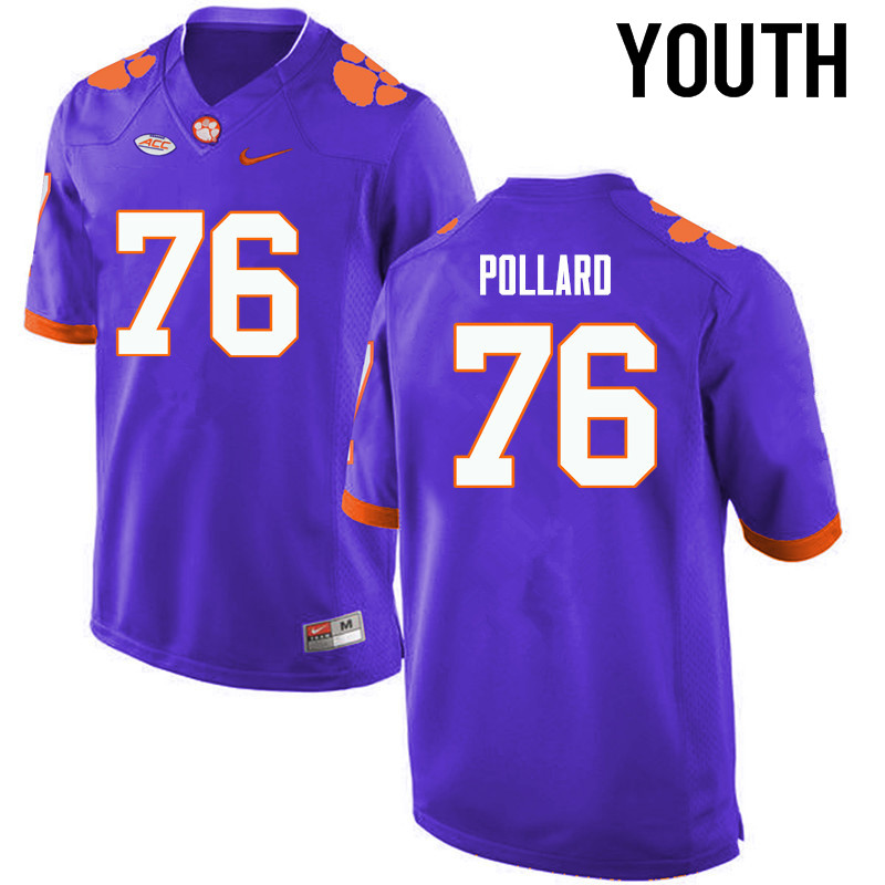 Youth Clemson Tigers #76 Sean Pollard College Football Jerseys-Purple - Click Image to Close
